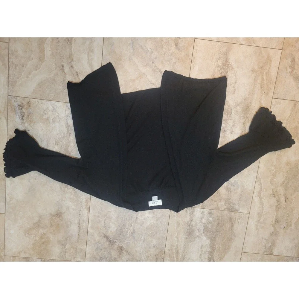 Ann Taylor Fancy Black Open Front Layering Lightweight Knit Sweater Large